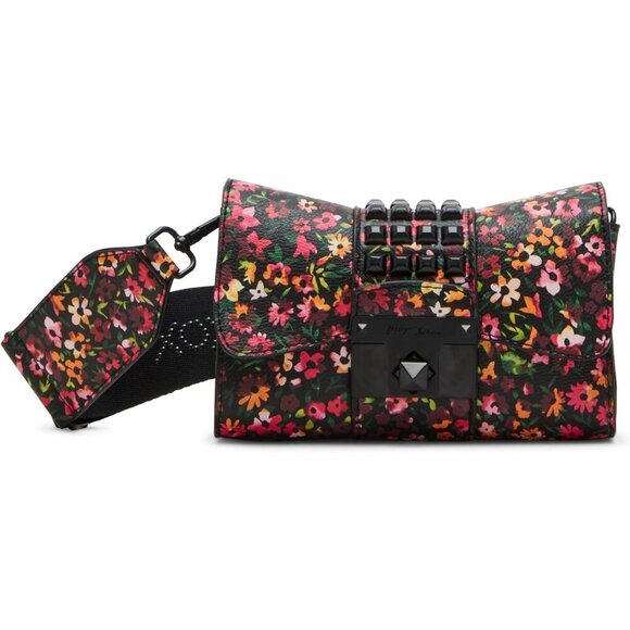 Studded Leather Crossbody Clutch Bag with Turnlock Closure and Detachable Strap - Picture 2 of 5